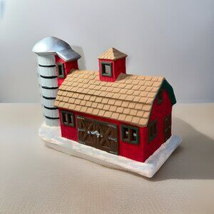 VTG Byron Mold Country Christmas Village Barn & Silo Ceramic Hand Painted 1979